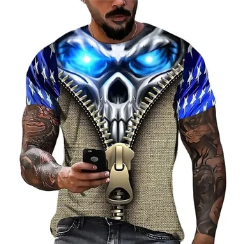 2022 Moške Lobanje Tshirt 3D Tiskanih Lobanja Grafika T-majice Za Moške Prevelik Kratek Rokav Punk Vrhovi Tee Rokavi Moški Smrti Oblačila