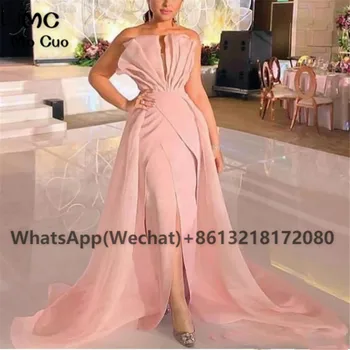2023 Blush Pink Prom Obleke Dolgo Večer Stranka Obleko Naguban Ruffles Spredaj Režejo Zadrgo Nazaj Žensk Prom Oblačenja, ki je Na Zalogi