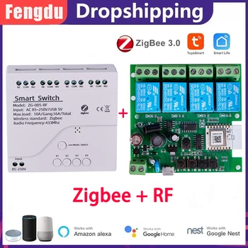 4CH Zigbee RF 433 Modul DC 7-32V AC 85-250V Smart Svetlobe APP Preklopi Sprejemnik 10A Releji lahko dela z Alexa Google Pomočnik