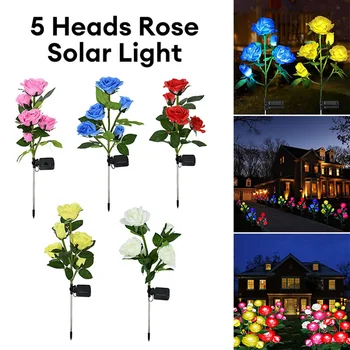 5 Glavo LED Sončne Simulacije Rose Cvet Sončne Svetlobe LED, Vrt, Dvorišče Travnik Noč Lučka Krajine Doma Dekoracijo Cvet Svetlobe