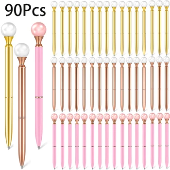 90Pcs Pearl Zložljive Kemični svinčniki Bling Kovinski Kemični svinčniki Fancy Pero za Ženske Bling Peresa Pearl Pero za Šolo Urad