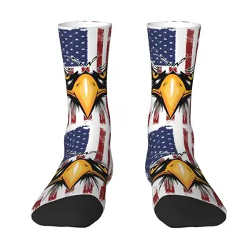 Ameriški Orli Zastavo Moške Posadke Nogavice Unisex Kawaii 3D Tiskanje ZDA Patriotske Obleka Nogavice