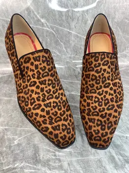 Antilop Leopard Print Čevlji Za Moške z Nizko peto Loafers Opozoril Vodja Zdrsne Na napa usnje Welted Poročno Obleko Poslovnih Enotni Čevlji