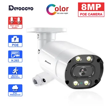 Barvno Night Vision POE Varnostne Kamere 4K Zunanji Kovinski dvosmerni Avdio IP CCTV Kamere, Video Nadzor Sistema 8MP IP Cam