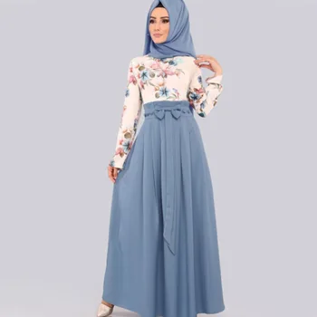 Bližnji Vzhod Dubaj Muslimanskih Haljo Jilbab Abaya Malezija Dolg Rokav Obleka Visoko Pasu Tiskanja ženska Oblačila Abayas