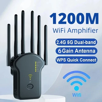Brezžični WiFi Vmesnik 1200Mbps 5GHz WiFi Signala Booster Dual-Band 2,4 G 5G WiFi Extender 6 Antena Omrežja Ojačevalnik Usmerjevalnik WPS