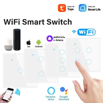 CoRui TUYA WiFi Smart Touch Stikalo EU Standard 1/2/3/4Gang Doma tanke Stene Gumb Timer Glasovni Nadzor Preko Alexa Google Pomočnik