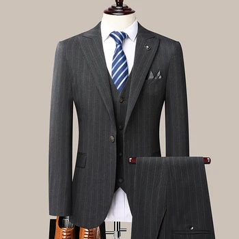 High-end nov butik (ustrezala + telovnik + hlače) 2023 Britanski stil stranka vitek vgradnjo poslovnih poročno obleko moških obleko treh sklopih