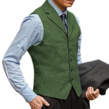 Kost Moški Telovnik Britanski Kost Tweed bo Ustrezala Telovnik Poslovnih Formalno Obleko Waistcoat Zarezo River brez Rokavov Priložnostne Telovnik