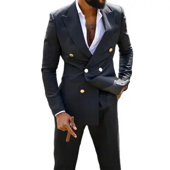 Kostum Homme Moderni Kovinski Gumb Za Moške Obleke Formalno Poroko Tuxedos Dvojno Zapenjanje Stranka Jopič Meri 2 Kosa Suknjič+Hlače