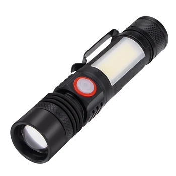 LED Svetilka Vodotesno Svetilko Magnetni Baklo Zoom T6+Svetilka COB S Sponko Prenosni Ročno Svetlobe 18650 Baterijo