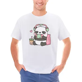 Ljubek Mali Panda T-Shirt Igralec S Slušalkami Moda Majice Kratek Rokav Super Tshirt Poletje Bombaž O-Vratu Prevelik Tees