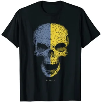 Lobanja z Ukrajino Zastavo Okostje ukrajinskih Korenin Moški T-Shirt Kratek Rokav Priložnostne Bombaž O-Vratu Poletne Majice