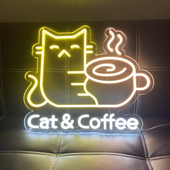 Mačka in Kave Neon Znak Mačka in Kave Neon Znak kavarna Signboard Osebna Darila za Odpiranje Cafe Dekor