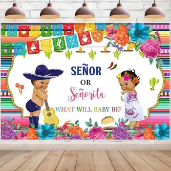 Mexican Fiesta Senor ali Senorita Baby Tuš Ozadje Fant ali Dekle Spolu Razkrije Ozadje Je Ona Cvetlični Zastav Stranka Dekoracijo
