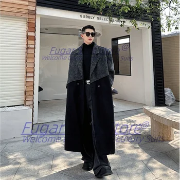 Moda erkek mont kışlık korejski design občutek preplete nezakonitih široko volne suknji v dolgo, visoko-kakovostni razred 롱코트 пальто мужское