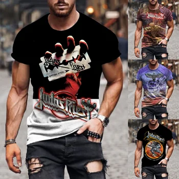 Moda Hip Hop Rock Juda Duhovnik Band 3d Tiskanih Tshirts Za Moške Priložnostne Ulica moška T-shirt Kratek sleeved Svoboden Prevelik Vrh