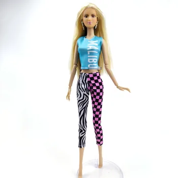 Modra majica s kratkimi rokavi Top Mozaik Hlače Hlače Modni Oblačila, ki za Barbie Lutka Obleko 1/6 Lutke, Dodatki za Otroške Igrače
