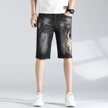 Moške jeans zmaja 3D tiskanja stretch kavbojke, visoko kakovost oblikovalec hlače vezenje dragon hlače priložnostno trendy moške