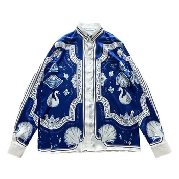 Nov Blue Marble Swan Casablanca Majica Z Dolgimi Rokavi Moški Ženske Kul Tkanine Casablanca Vrh Tees Nekaj Oblačila
