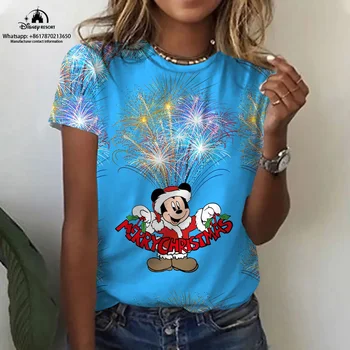 Nova Moda za Ženske T-Shirt Krog Vratu Puloverju Kratek Rokav Priložnostne Poletje Ulica T-Shirt Vrhovi Disney Mickey Minnie Anime