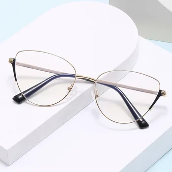 Novo Modno Osebnost Cat-eye Glasses za Ženske Kovinski Anti-modra Svetloba Ogledalo Trend Kratkovidan Okvir za Ženske