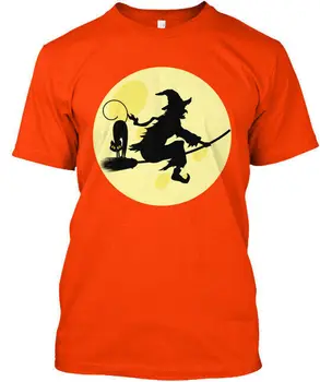 Noč čarovnic Čarovnica V Luno Mačka T-Shirt z dolgimi rokavi
