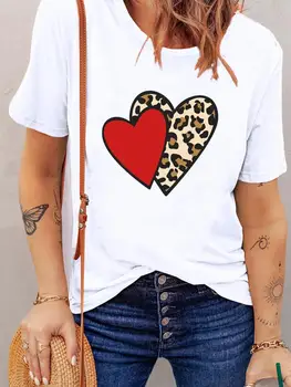 Oblačila Top Kratkimi Rokavi Ženske Modni Poletje Leopard Ljubezen Srce Trend Oblačila Tiskanje T Shirt Osnovne Tee Graphic T-majice