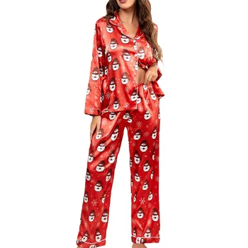 Pižamo Set za Ženske Božič Sleepwear Risanka Vzorec beloprsi Singl z Dolgimi Rokavi Vrhovi in Hlače Priložnostne More