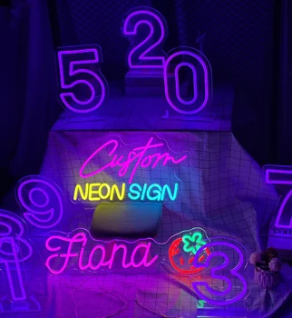 Po meri Angel Število Neon Znak LED Art Stranka 0-9 Številk Neon Znak Spalnica Poroko Osebno Domačo Okraski Padec ladijskega prometa