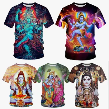 Poletje Harajuku 3d Moški/Ženske T Shirt Hindujski Bog Modrosti Shiva Natisnjeni Kratek Rokav Vrhovi Retro Športna Osebnost Svoboden Ulica Tees