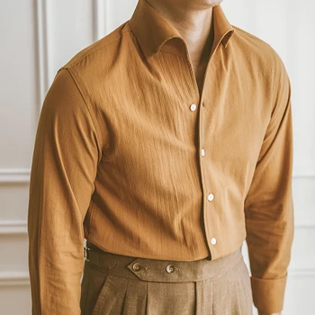 Poletje Trdna Long Sleeve Majica Moški Korejski Moda Priložnostne Vrečasta Udobno Moške Srajce Moški Trendy Mladi Gumb Vrh A36