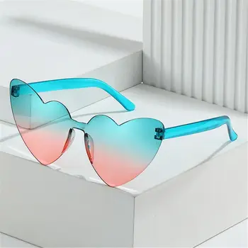 Rimless v obliki Srca sončna Očala Srčkan UV400 Zaščito Pisane Srce Odtenki Gradient Leče Trendovska sončna Očala Ženske
