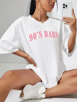 Roza Črke 90 ' s Baby Bombaža, Tiskane Ženska T-Shirt Posameznih Dnevna Oblačila Ustvarjalnost T-Majice Nišo Priložnostne Tee Vrh