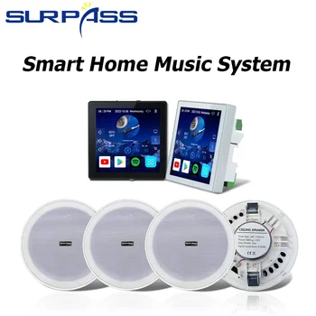 Smart Home Music System 4 inch WiFi Ojačevalnik Modro-zob, Zaslon na Dotik, Android 10.0 Nadzorni Plošči brez okvirjev Stereo Stropni Zvočnik