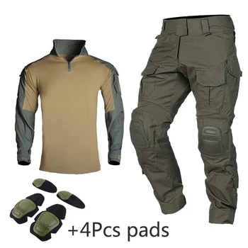 Taktično Tee Boj proti Obleko z Blazine Camo Airsoft Vojaške Armade Proti Majica+Hlače Lov Cothes Multi-žep Enotno Nepremočljiva