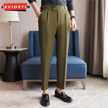 Tanka zavesa visoka vitka hlače priložnostno za moške z elastičnim pasu design, obleko hlače, socialne svate formalno hlače M-3XL