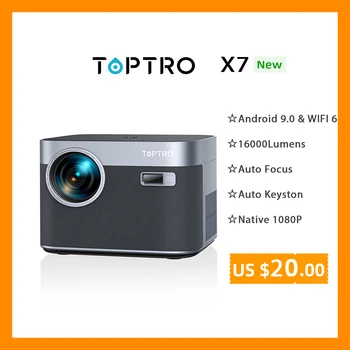 TOPTRO Projektor 4K 600ANSI Full HD 1080P 16000L WiFi6 Bluetooth Android Projektor Samodejno Ostrenje/Keystone Domači Kino Proyector X7
