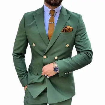 Vojska Zelena Moške Obleko 2023 Dvojno Zapenjanje Slim Fit Formalno Stranko Poroka Obleke Groomsmen Jopič Hlače 2 Kosa Terno Masculino