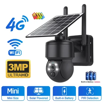 WIFI Brezžični PTZ Sončne Fotoaparat 4G SIM 3MP na Prostem Sončne celice, dvosmerni Audio Varnostno Zaščito CCTV Kamere, Baterija Cam