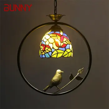 ZAJČEK Tiffany Obesek Lučka LED Ustvarjalne Barvo Stekla, ki Visi Svetlobe Ptica Dekor za Dom Jedilnico, Spalnico, Balkon