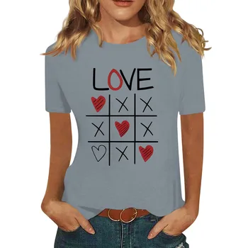 Ženske Ljubezen Natisni T-Shirt Priložnostne Krog Vratu T-Shirt Kratek Rokav Trdna Pismo Vzorec Natisnjene Osnovne Vrhovi Dnevno Vsestranski Tees