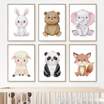 Živali Slon Fox Panda Medved, Zajec, Ovca Nordijska Plakatov In Fotografij Wall Art Platno Slikarstvo Stenske Slike Za Otroci Soba Dekor