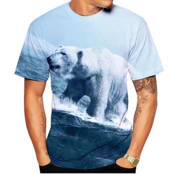 Novo Tiskanje Srčkan Polarni Medved 3D Priložnostne T-Shirt za Ženske/Moške Smešno Beli Medved Kratek Rokav Kul Tees